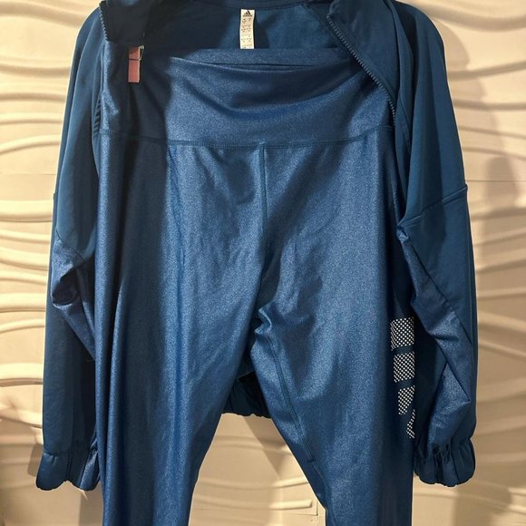 adidas Metallic Blue Bomber Jacket Track Jacket with Matching Leggings - Picture 5 of 6